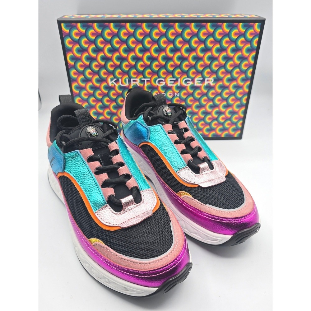 Kurt Geiger London Kensington Sneakers Metallic Multi Color Leather US 8.5 EU 39